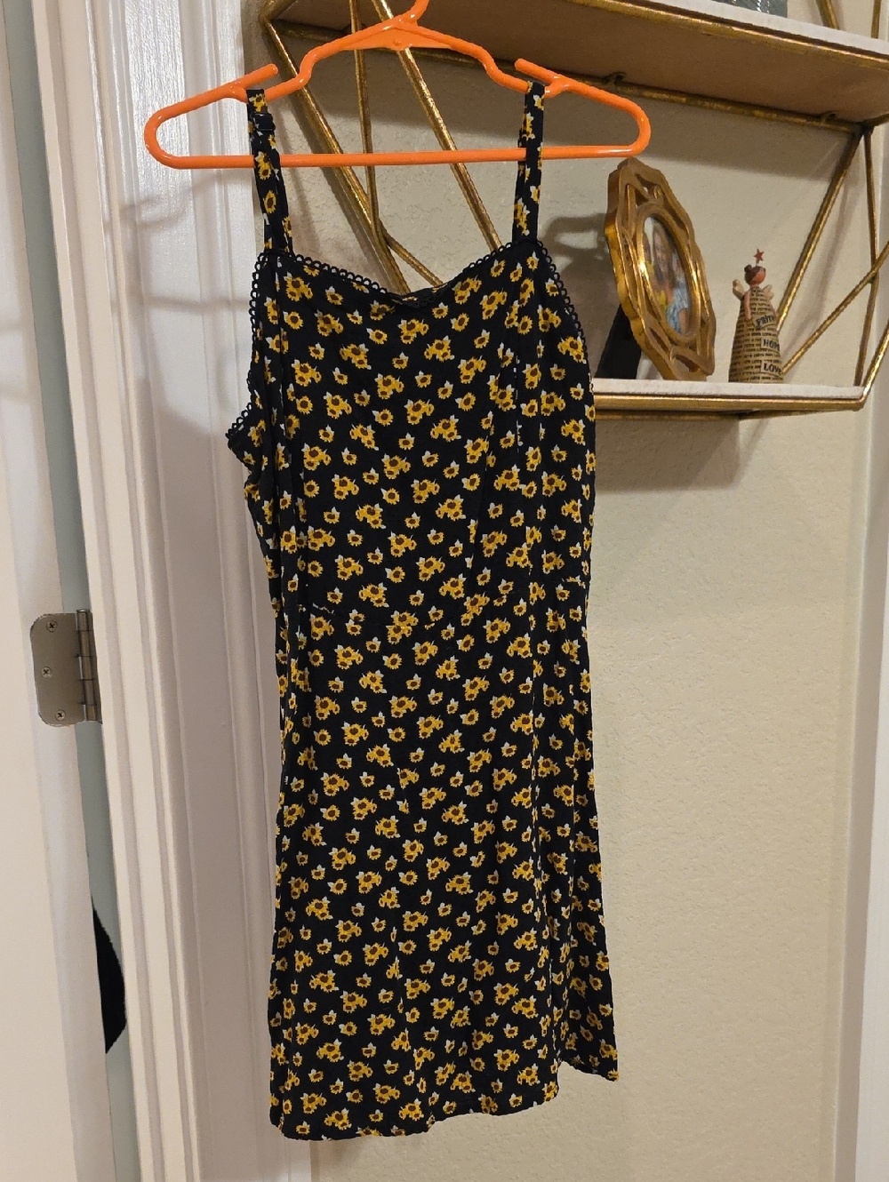 art class Black Mini Slip Dress with Yellow Floral Print